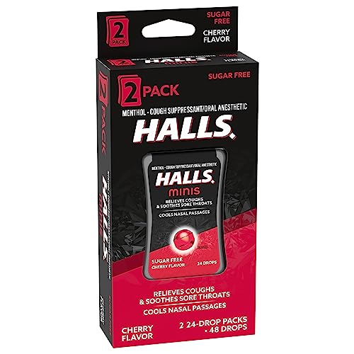HALLS MINIS CHERRY FLAVOR SUGAR FREE COUGH DROPS, TWIN PACK