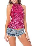 swrose Women's Shimmer Flashy All Sequins Embellished Sparkle Vest Tank Tops