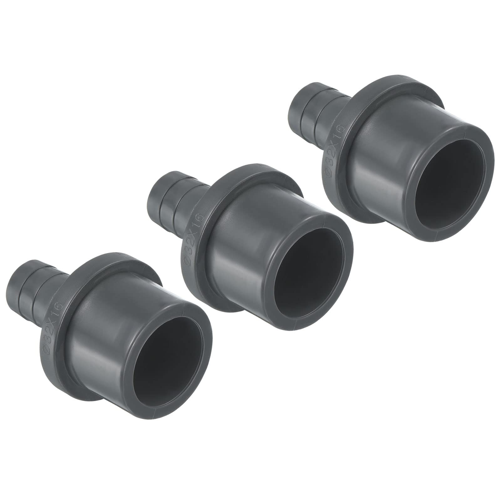 PATIKIL UPVC Reducer Pipe Fitting 32mm OD 16mm Barbed, 3 Pack Straight Coupling Adapter Connector, Grey