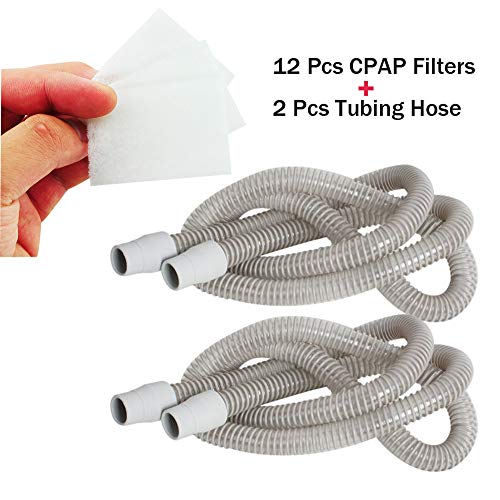 2PCS CPAP Tubing Hose and 12PCS CPAP Filter Kit Replacement for The ResMed S9 CPAP,Disposable Hypo Allergenic CPAP Filters Sleep Apnea New Sealed for ResMed S9 12 pcs