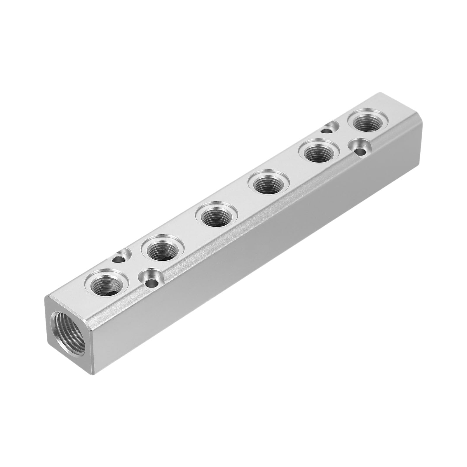 PATIKIL Air Manifold, 6 Way 8 Port 1/4" Output Port 1/2" Supply Port Aluminum Air Hose Inline Manifold Block Splitter Pneumatic Air Compressor Distribution Fitting, Silver