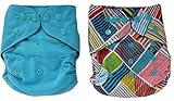 Bumwrap (2 Pk) Charcoal Bamboo Pocket Cloth Diaper Double Gussets with 5 Layer Insert -Teal