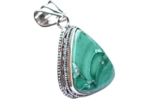 BEADS PLANET JAIPUR Malachite Silver Plated Ethnic Handmade Pendant Jewelry 1.75" P 5544 P 5544