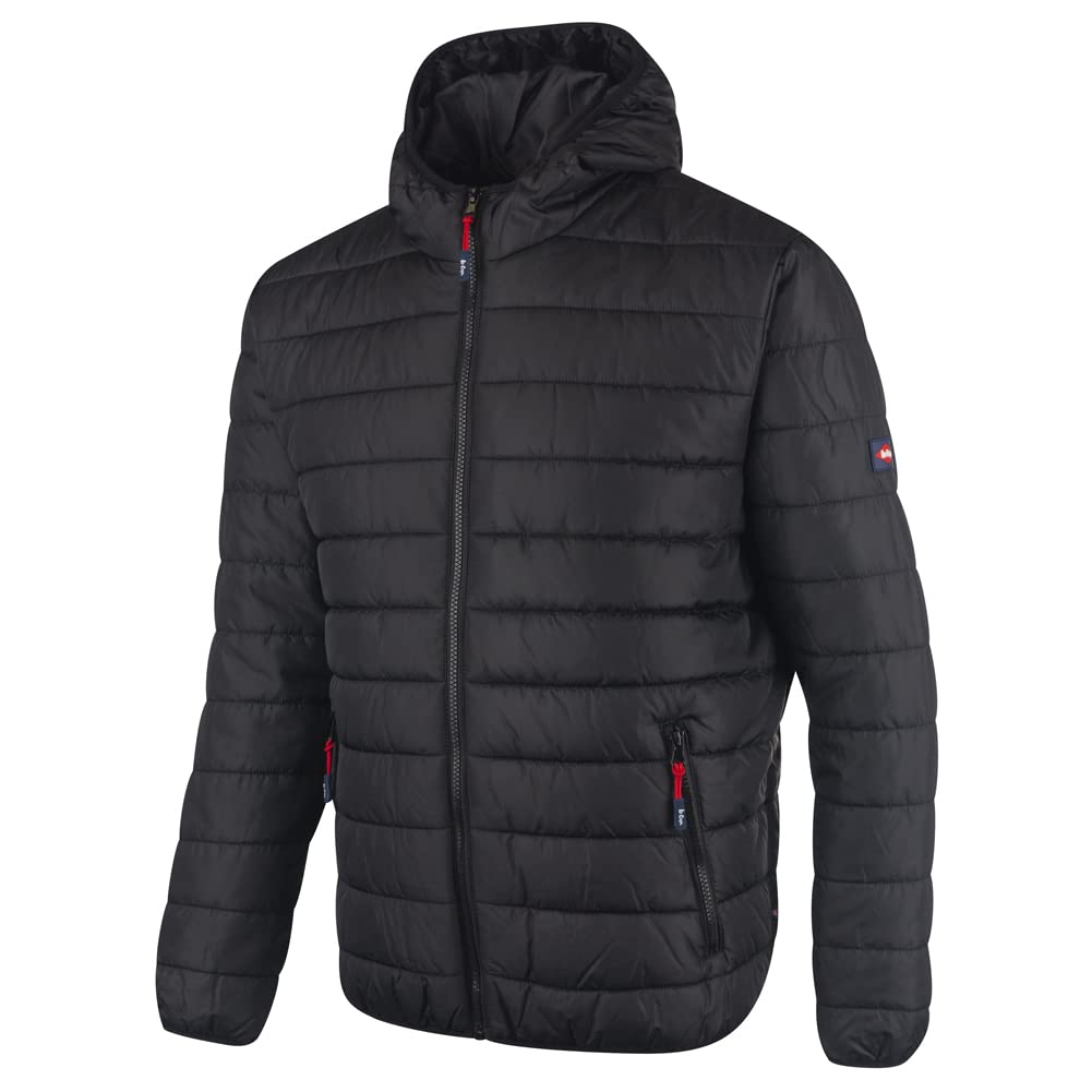 Lee Cooper Workwear LCJKT454 Mens Full Zip Thermal Zipped Hooded Padded Quilted Jacket, Black, Large