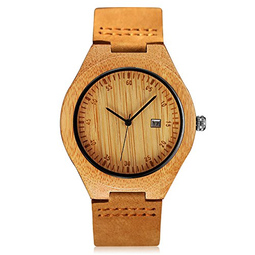 wooden watch face leather strap