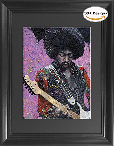 Jimi Hendrix 3D Poster Wall Art Decor Framed Print | 14.5x18.5 | Classic 60s Rock Legend Posters & Pictures | Memorabilia Gifts for Guys Bedroom Man Cave | Urban Street Art Woodstack