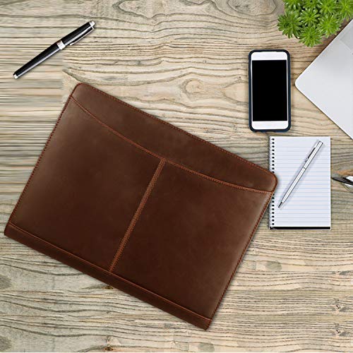 Handmade Crazy-Horse Leather Padfolio Portfolio, Easy to Carry with A Zippered Closure, Business Organizer Tablet Folio Folder with Letter Size Notepad, Gift for Women & Men (Brown, Non-Custom)
