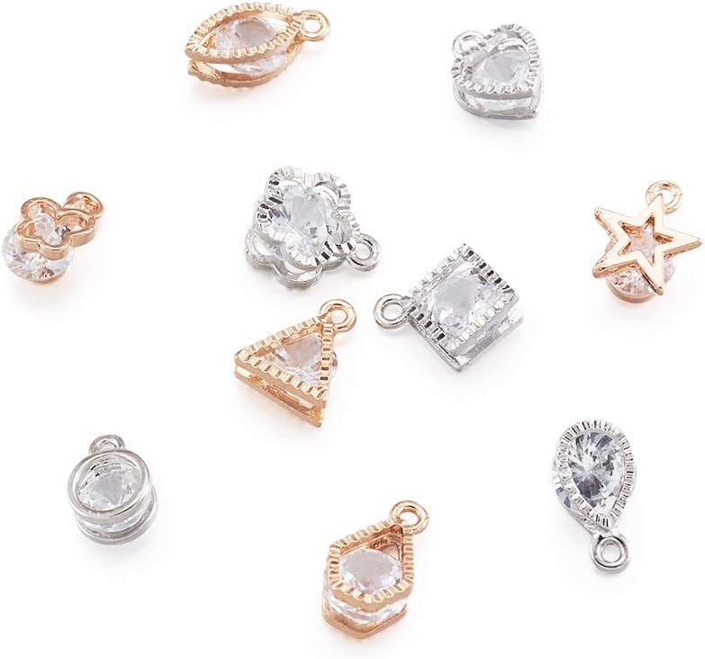 Craftdady 80pcs Cubic Zirconia Crystal Charms 10 Styles Geometric Tiny Rhinestone Diamante Pendants with Mixed Colors Metal Frame for Necklace Earring Jewelry Making - Image 3