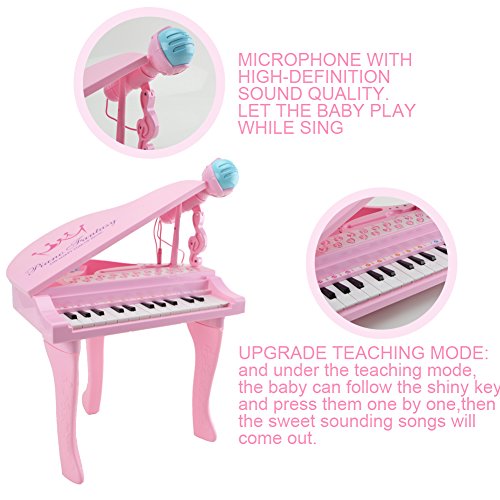 Happytime Kids Electronic Piano Muscial Toy Multi Function 25 Keys Light and Musical Instruments with Microphone MP3 Record Sing Musical Toy for Kids