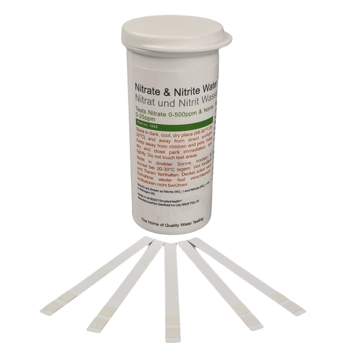 SimplexHealth Nitrate & Nitrite Water Test Strips 0–500 ppm & 0–25 ppm – 50 Rapid Dip-Wait-Read Strips for Fresh Water Quality Testing (Tap, Well, Pond, Stream & Lake)