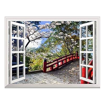 White Window Looking Out Into a Red Bridge...