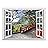 White Window Looking Out Into a Red Bridge Surrounded by Beautiful Trees Wall Mural