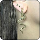 Gold & Silver Snake Stud Earrings - Edgy, Unique Animal Serpent Front & Back - Grunge Goth Snake Earring for Halloween Outfits