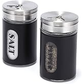 Salt and Pepper Shakers Stainless Steel and Glass Set with Adjustable Pour Holes
