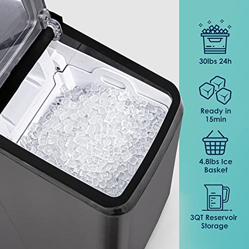 EUHOMY Nugget Ice Maker Countertop, 30lbs/Day, 2 Way Water Refill, Self
