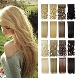 13colors Synthetic Fiber Clips in on Hair Extension Full Head One Piece 5 Clips Long Straight Curly Wavy Ash Blonde 30 Inches 150G