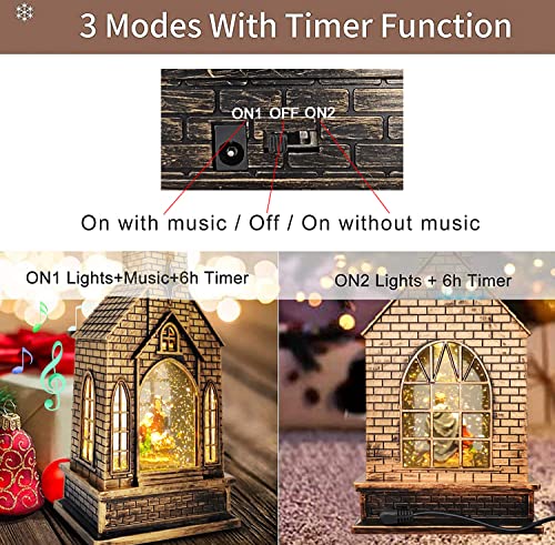 Christmas Snow Globes Lighted Water Lantern Glittering with Music, Battery Operated&USB Powered with 8 Songs &Timer, Nativity Water Globe Church Lantern for Christmas Home Decorations