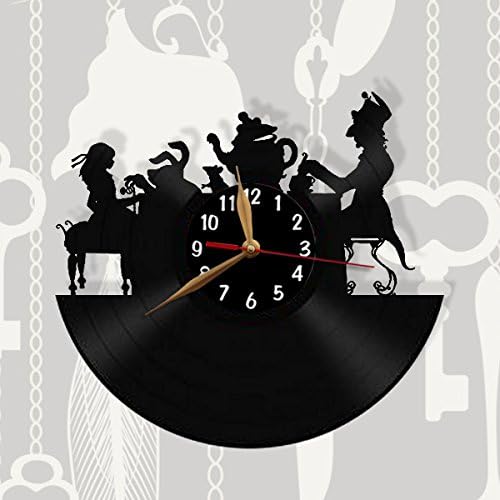 Alice in Wonderland Vinyl Record Wall Clock, Mad Tea Party Clock / Arabic numerals / Laser cut of vinyl record 12 inch (30cm)