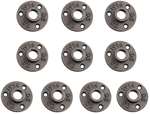 Photo 1 of 1/2 Cast Iron Floor Flange,Hellopet 10 Pack Industrial Steel Fixed Base Internal Flanges Pipe Fitting with Threaded Hole for Industrial Pipe, Furniture and DIY Decoration