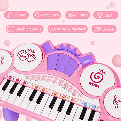 TWFRIC Kids Keyboard Piano Toy, 24 Key Multifunction Electronic Keyboard Piano Musical Instrument Teaching Toys Birthday Christmas Day Gifts for Kids