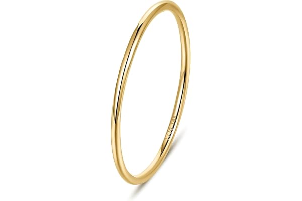 NOKMIT 1mm 1.5mm 14K Gold Filled Rings for Women Thin Gold Ring Dainty Cute Stacking Stackable Thumb Pinky Band Non Tarnish C