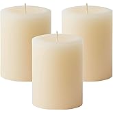 Mister Candle Dripless Vanilla Scented Ivory Pillar Candles Set of 3, Hand Made Vanilla Pillar Candles with Essential Oils for Home Decor, Premium Wax, 60 Hr Burn Time (3x4 inch)