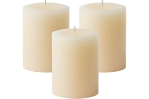 Mister Candle Dripless Vanilla Scented Ivory Pillar Candles Set of 3, Hand Made Vanilla Pillar Candles with Essential Oils for Home Decor, Premium Wax, 60 Hr Burn Time (3x4 inch)