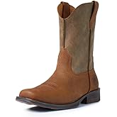 SUREWAY Western Boots - Men’s Square Toe Work Boot,Pull On Leather Wellington Boots,Durable Classic Slip Resistant Soft Toe Cowboy Boot