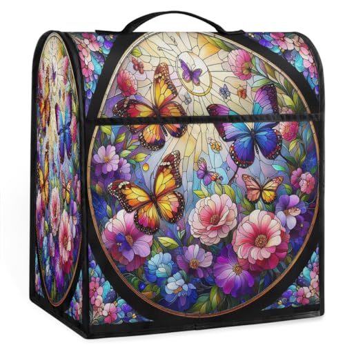 Color Glass Flower Butterfly Kitchen Aid Mixer Cover Compatible with 6-8 Quarts Stand Mixer Dust Cover with Zipper Pocket Kitchen Aid Mixer Accessories Kitchen Appliance Organizer Bag