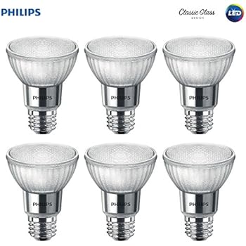 Philips LED 471144 50 Watt Equivalent Classic Glass PAR20 Dimmable LED Flood Light Bulb (6 Pack), 6-Pack, Bright White, 6 Piece