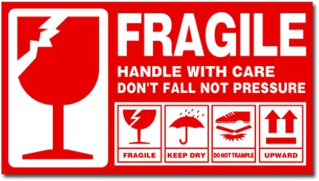 Print Sticker - Package Postage Fragile Handle with Care Red White ...