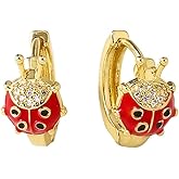 Ladybug Red Black Enamel CZ Small Hoop Earrings for Women Hypoallergenic Cute Gold Plated Insect Beetle Animal Huggie Hoops Unique Fashion Jewelry 12mm