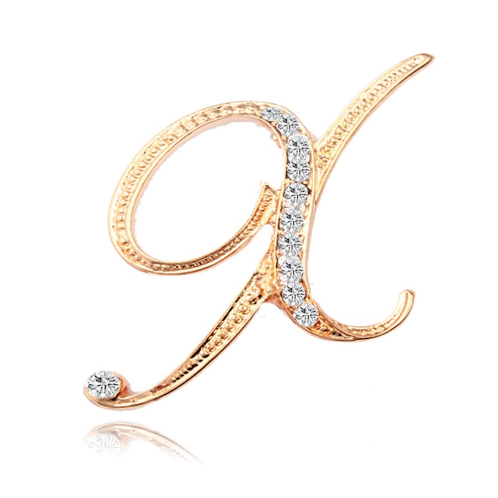 ETHOON Letter Brooch Pins Initial Rhinestone Brooch for Women Corsage Crafts Gold X