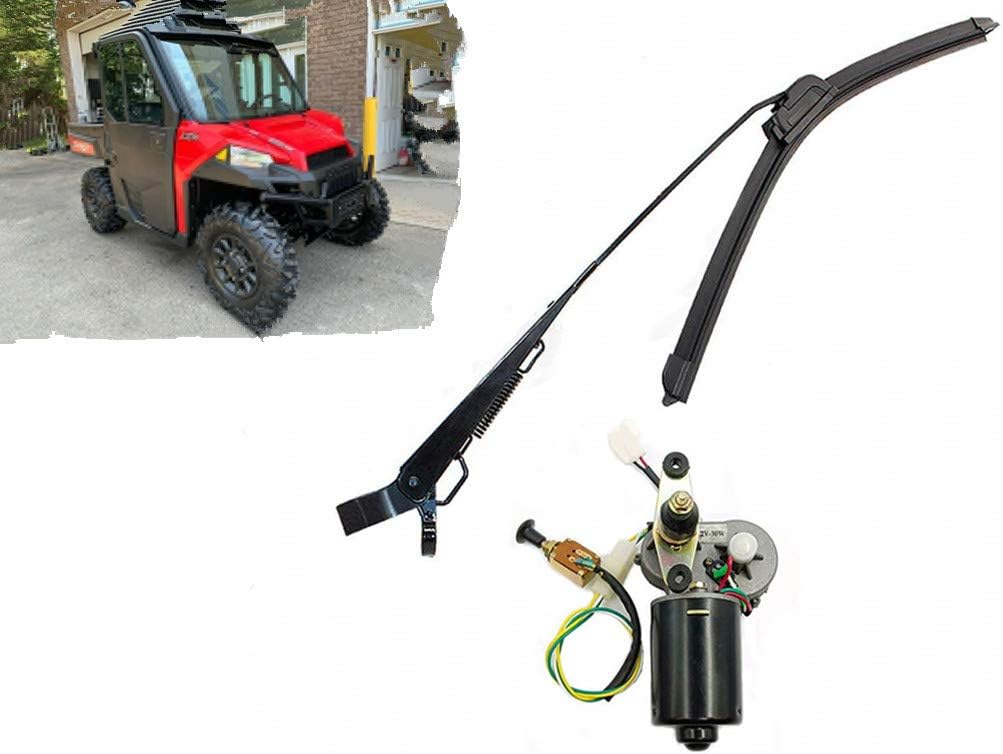 CongratsYiCross2019 12V Electric Wiper Motor Assembly Universal UTV Hard Coated Polycarbonate Windshield Wiper Arm Wiper Blade Motor Kit with Automatic Return Function (Size:350mm/450mm)