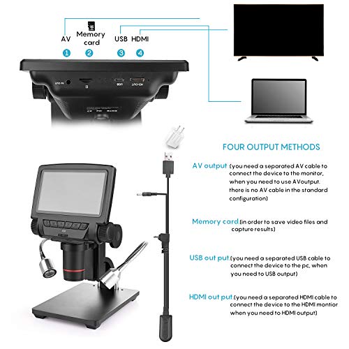 LCD Digital Microscope 5 in HD Screen High Magnification Camera Video Recorder, 8 LED 2 Fill Lights, with Remote Control, Compatible with Windows XP/7/8/10