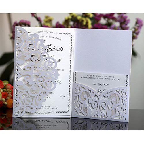 10 Pack Wedding Invitations Cards Kit, Hanhan 3 Folds 5x7'' Laser Cut Flora Lace Invitation Cards Cover Holder Pocket for Wedding Bridal Shower Engagement Birthday Graduation Invitation - Thumbnail 5