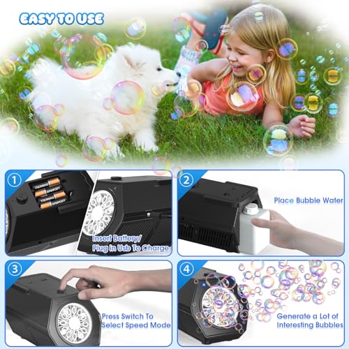 Upgraded 20000+ Bubbles/Min Portable Bubble Machine with Bubble/Light Solution, Bubble Machine for Kids, Outdoor Gift for Wedding/Party