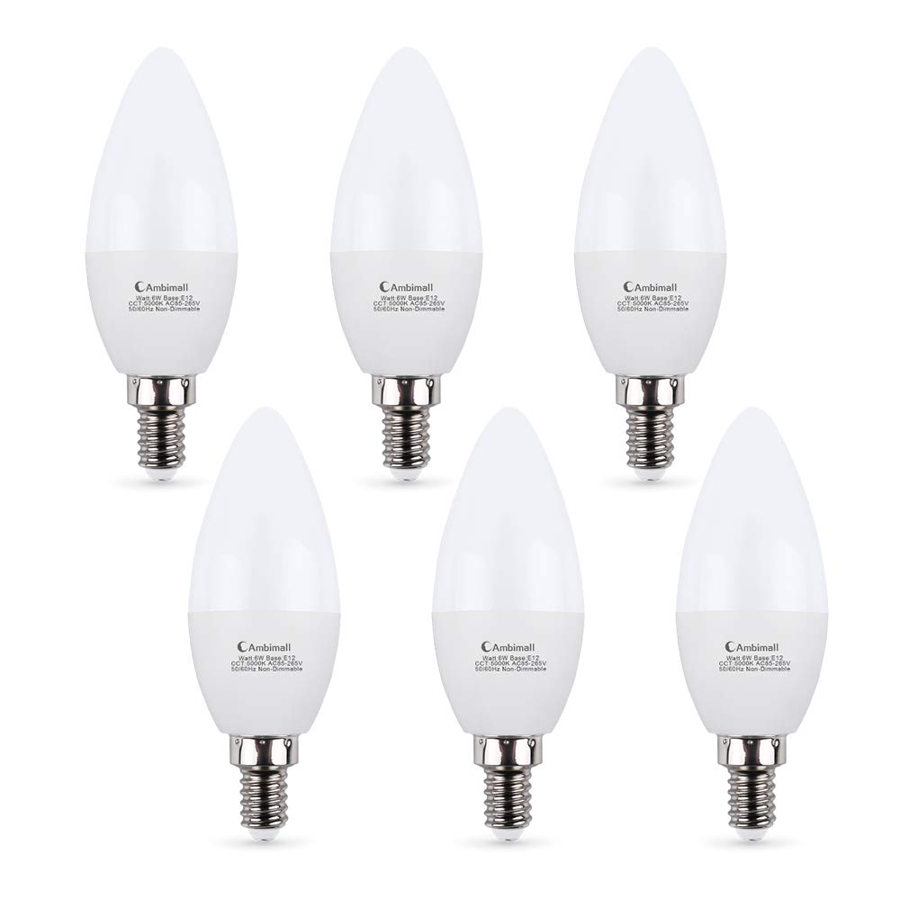 E12 LED Bulb 60Watts, Ambimall 6 Watt Led Candelabra Bulbs Daylight