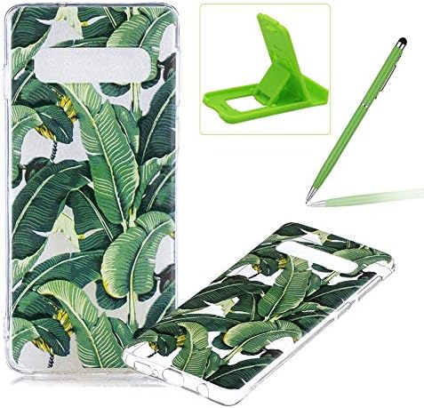 Rubber Case for Samsung Galaxy S10 Plus,Herzzer Premium Stylish [Banana Leaves Printed] Scratch Resistant Ultra Thin Soft Gel Silicone Transparent Clear Crystal Slim Fit TPU Back Cover