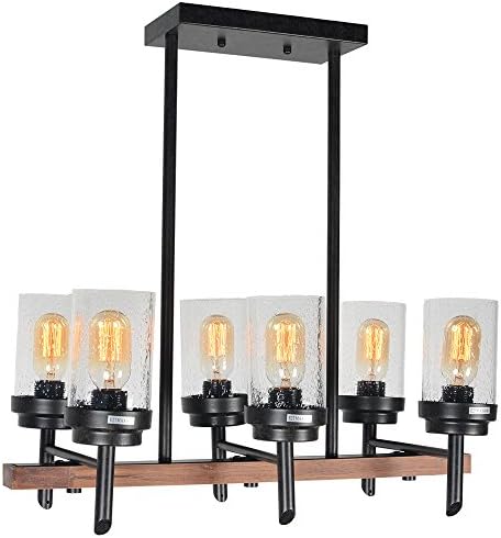 Baiwaiz Vintage Light Fitting Wood Pendant Light Kitchen Island Lights Glass E27 6 Lights BW17050