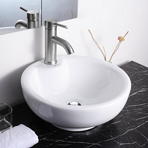 Aquaterior 16-3/8"Dia.x6-2/3"H Round White Porcelain Ceramic Bathroom Sink w/Free Chrome Drain and Overflow