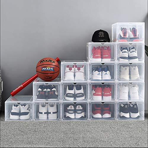 Stackable Shoe Boxes Pack of 4，Foldable Clear Shoe Storage Box
