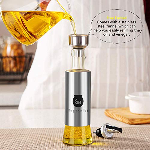 Neptonion Stainless Steel OliveOil set Bottle Glass Vinegar 11oz Sauce Cruet Pourer Dispensing, (Funnel included)(3 Packs) - Thumbnail 4