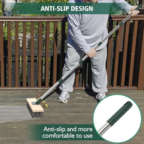 Stainless Steel Wire Brush with Telescopic Handle (145 cm), Wire Brush Deck Brush Floor Scrubber Brush for Garden, Patio, Deck