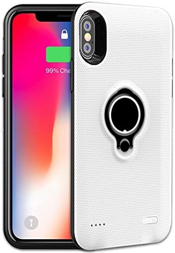 Veepax iPhone X Battery Case Premium 5000mAh Portable Charging Case for Apple iPhone X/10 Rechargeable Extended Battery Pack with Car Holder Magnet Kickstand Lightning Cable Input Mode - White