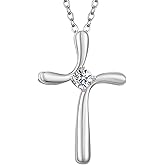 NORBU 925 Sterling Silver Cross Necklace for Women, 5A Cubic Zirconia Birthstone Womens Cross Necklace, Hypoallergenic Cross Pendnat Christian Jewelry Religious Gift for Her Women Wife