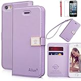 iPhone 5 case,iPhone 5S case,by Ailun,Wallet case,PU leather case,credit card holder,Flip Cover Skin[Purple] with screen protect and styli pen