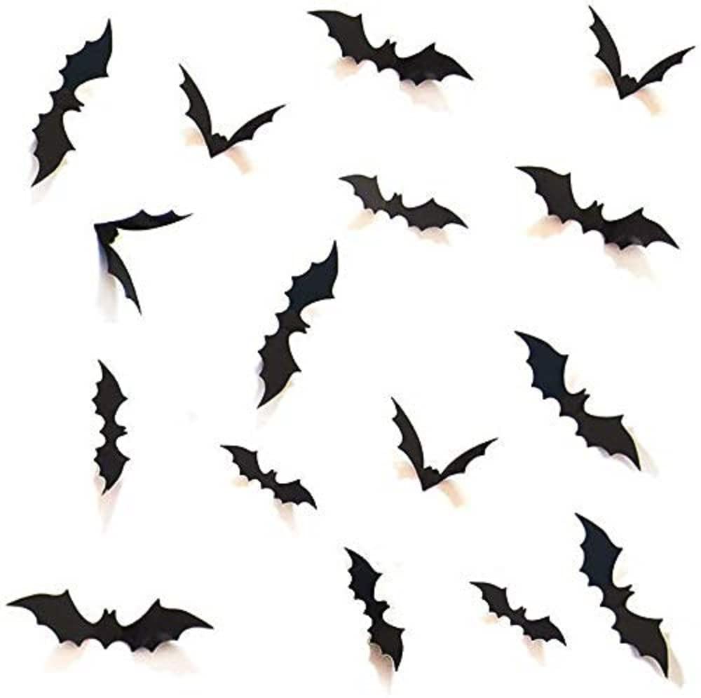 Boolavard DIY Halloween Party Supplies PVC 3D Large Decorative Scary Bats Wall Decal Wall Sticker, Halloween Eve Decor Home Window Decoration Set 4 Sizes 8-30cm, 28pcs, Black