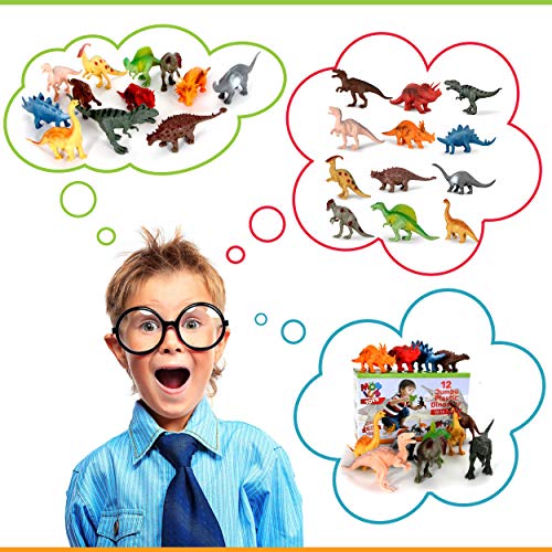 24 Most-Realistic Looking Dinosaur Toys - 12 Jumbo Plus 12 Small Toy Dinosaur Plastic Figures for Kids - Dinosaurs Gifts for Boys and Girls with Gift Box and a Large Storage Bag Bonus - Thumbnail 4