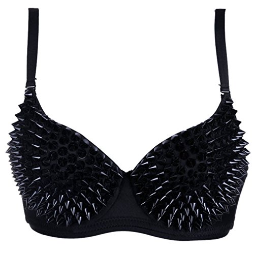 Kimring Women's Steampunk B Cup Spike Studs Rivet Party Club Rave Underwire Sport Bras Tops Black Small - Thumbnail 4